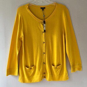 Talbots Sz XL Yellow Classic Stretch Cardigan Sweater Front Pockets Button Down